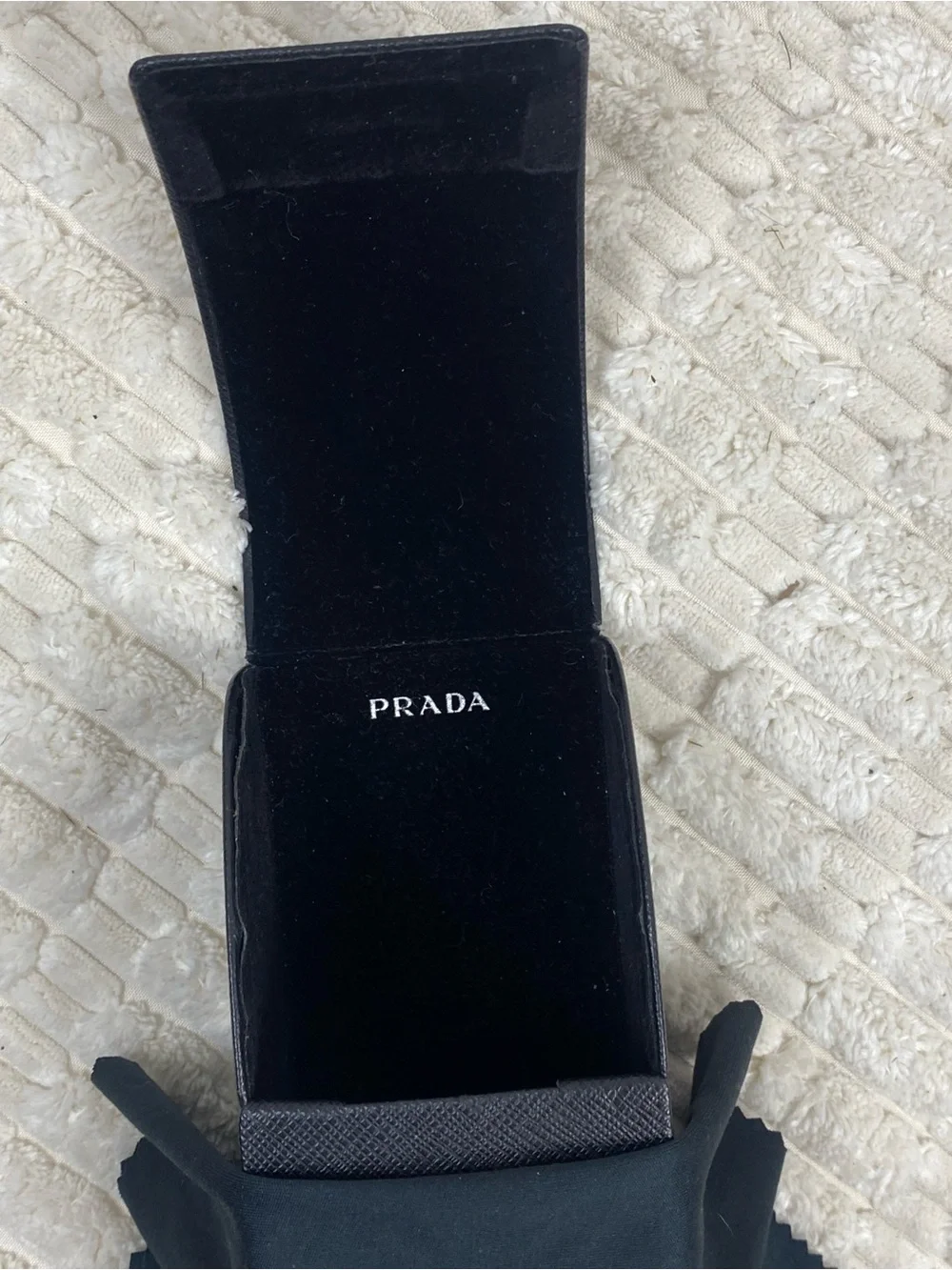 PRADA Authentic Black Textured Hard Sunglasses Case & Microfiber Cleaning Cloth